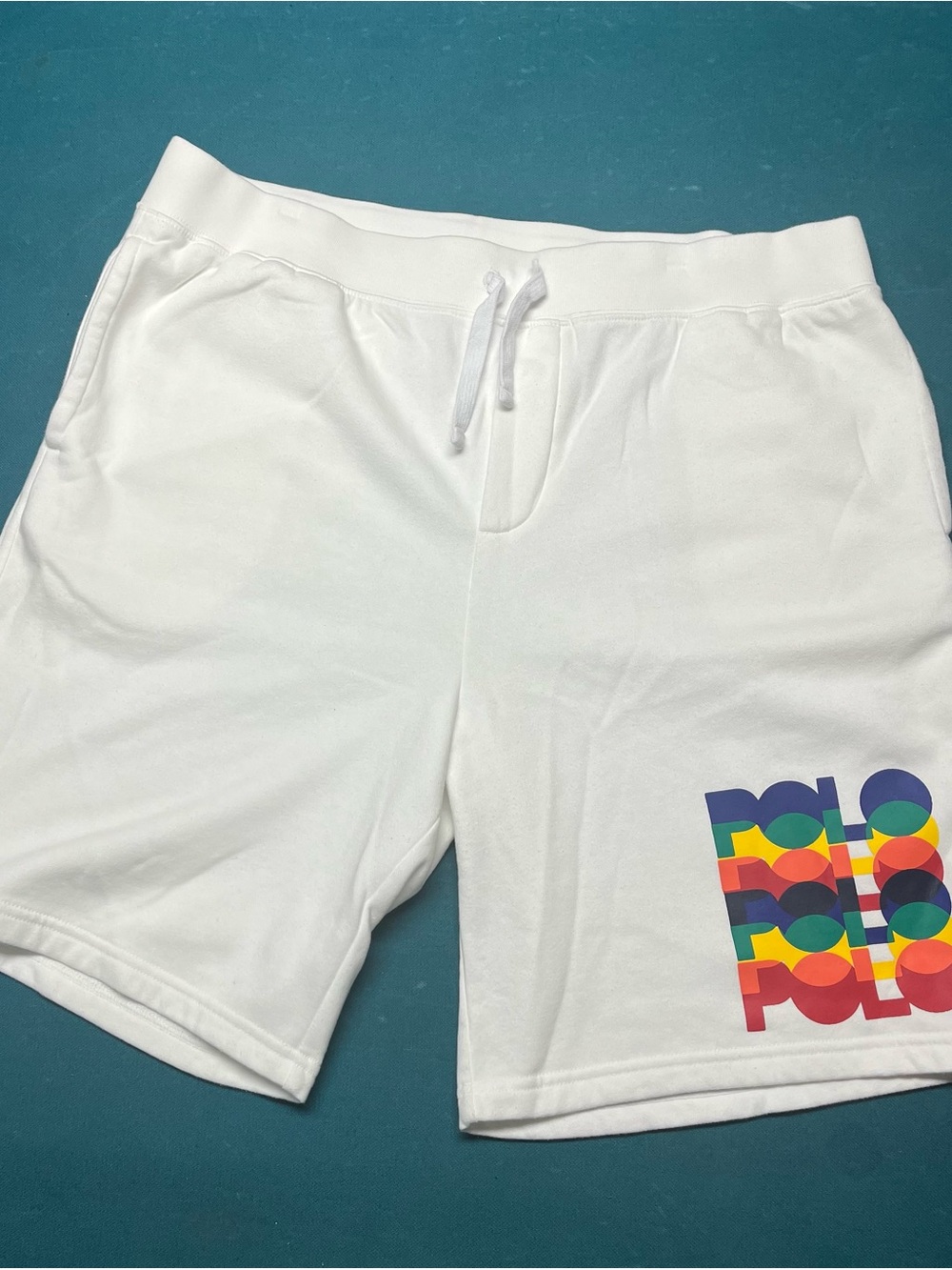 Polo by Ralph Lauren White Shorts with Rainbow Stacked Logo